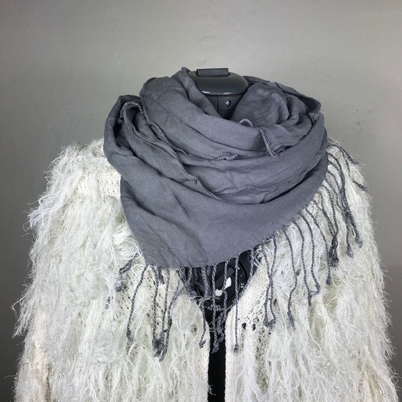 Grey Gray Long Blanket Warm Fall Tassel Scarf - Picture 5 of 5